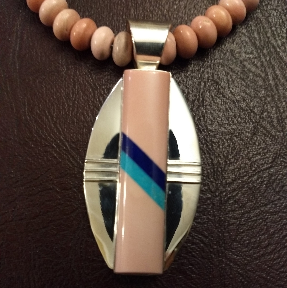 Jay King Pink Opal, Turquoise, Lapis 925 NECKLACE
